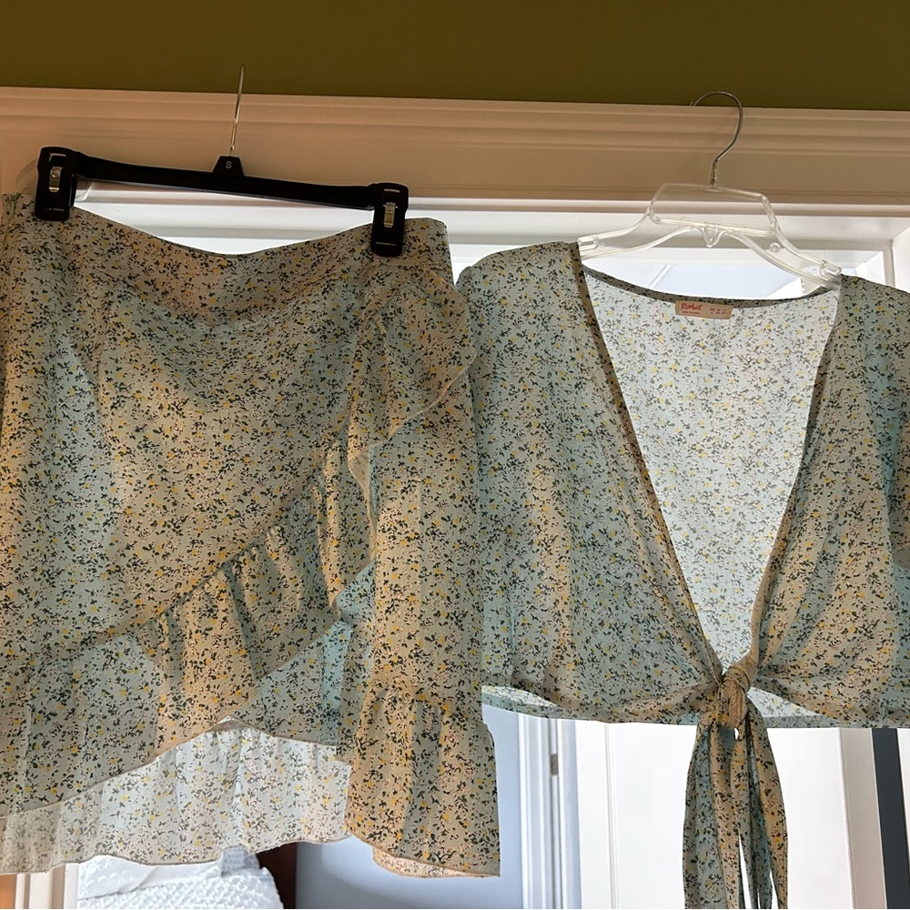 ROMWE Light Blue Floral Top and Skirt